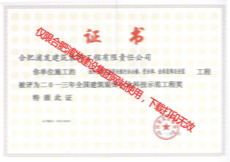 2013池州九華全國建筑裝飾行業(yè)科技示范工程獎(jiǎng)